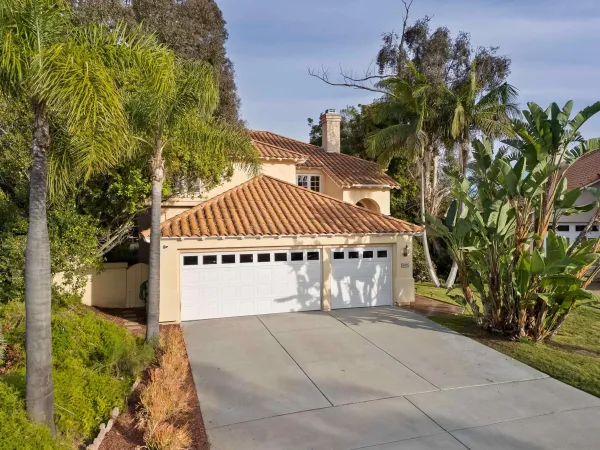 an aerial view of residential houses with outdoor space and trees