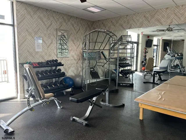 a view of a room with gym equipment