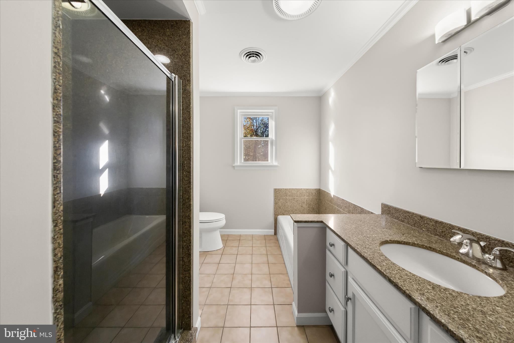 12775 Frederick Road West Friendship, MD 21794 - Photo 31 of 65 a bathroom with a granite countertop sink a mirror and a toilet