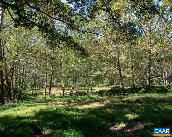 a view of outdoor space with trees all around