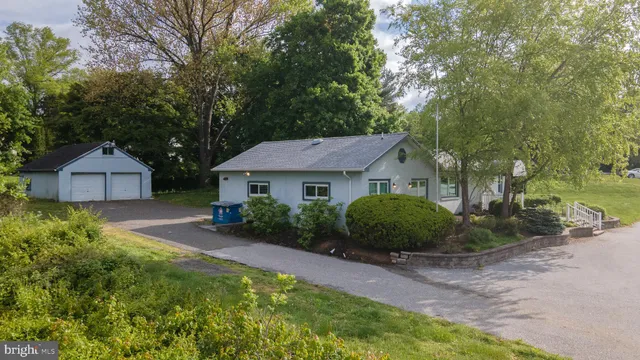 a view of a big house with garden and plants
