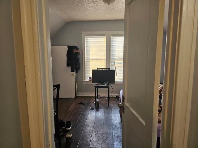 an empty room with a workbench