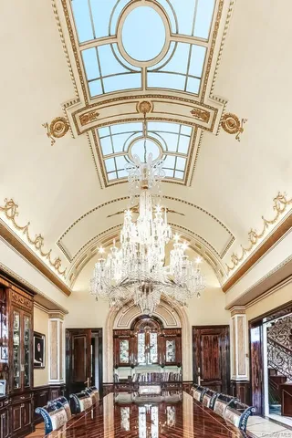 a large building with a clock on the wall
