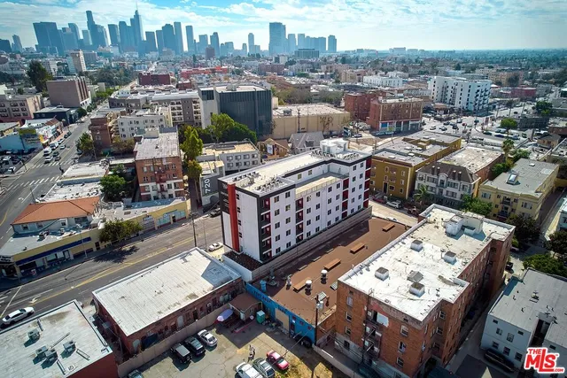 a view of a city with tall buildings