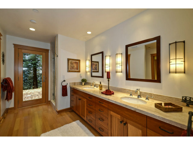 240 Gillette Road Aptos, CA 95003 - Photo 13 of 24 a bathroom with a sink double vanity granite tub shower and a mirror