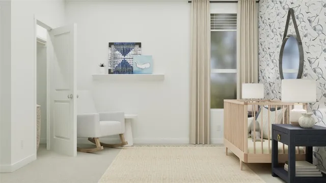 a bedroom with a bed and a chair