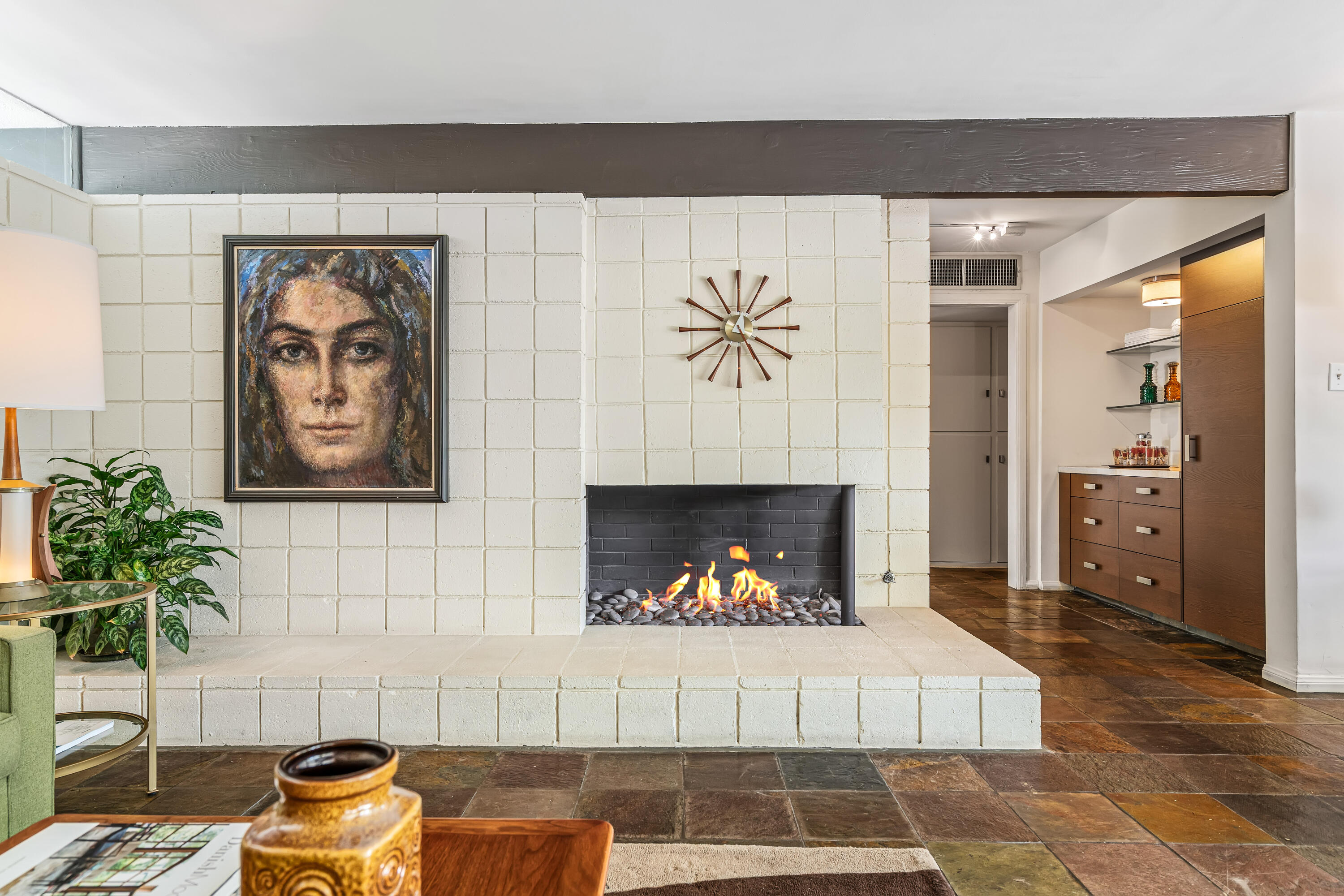 823 San Lucas Road Palm Springs, CA 92264 - Photo 15 of 71 a living room with furniture and a fireplace