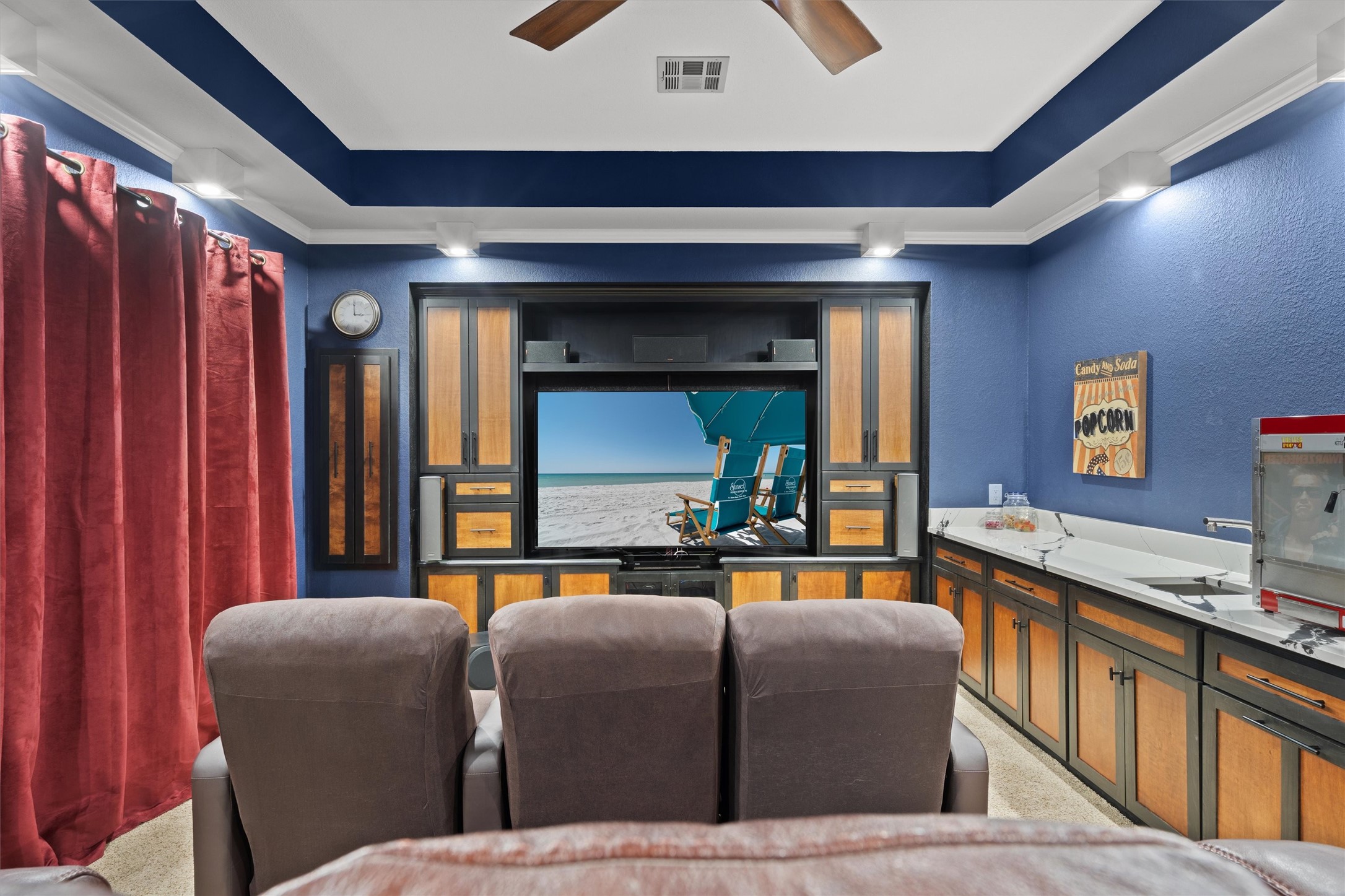 3105 Castellano Way Cedar Park, TX 78613 - Photo 30 of 40 Third living space currently designed as a private cinema room featuring custom built-ins and ample room for entertaining-perfect for movie nights or game days.