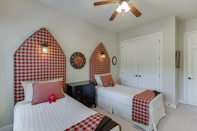 a view of a backyard with sitting area