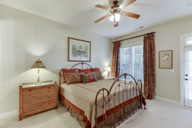 a view of a lake with a city