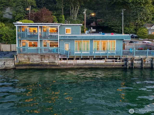 a view of a lake with a building in the background