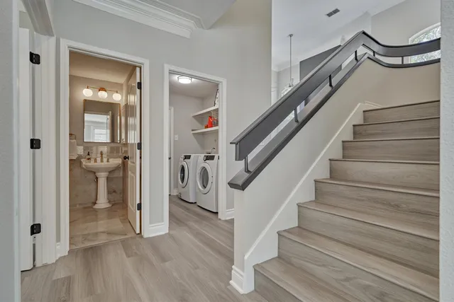 a utility room with dryer and washer