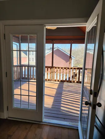a view of wooden balcony