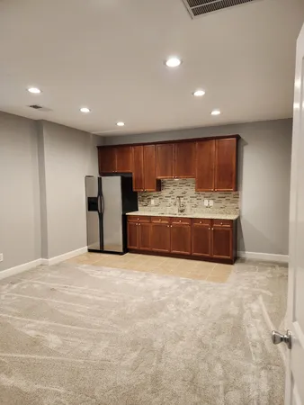 a view of a room with racks on the wall