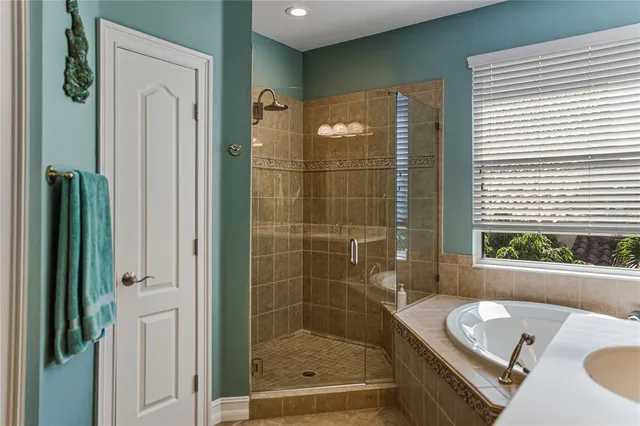 a view of a lake with sitting area