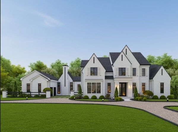 a front view of house with yard and green space