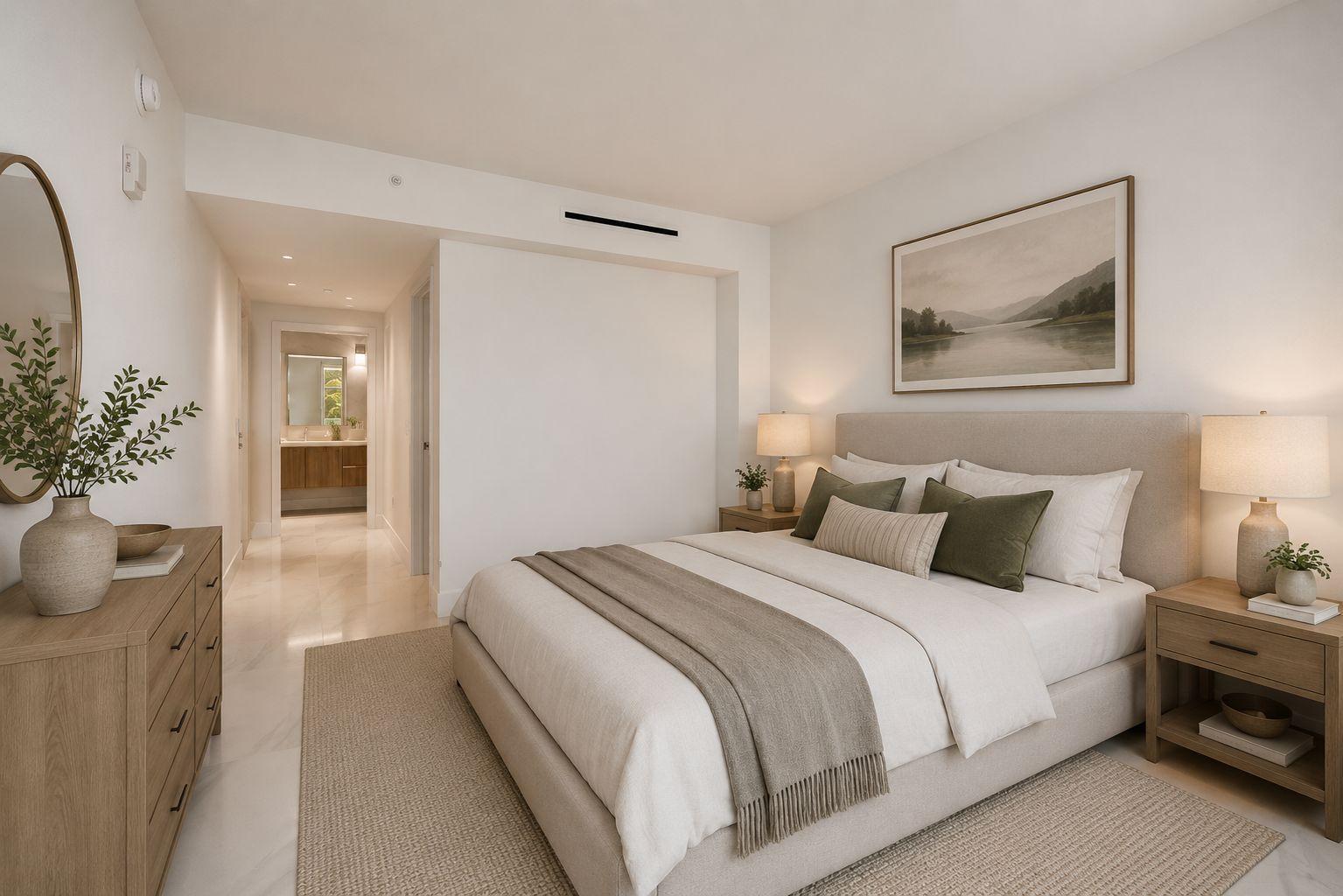 407 North Riverside Drive, Unit 303 Pompano Beach, FL 33062 - Photo 19 of 74 a bedroom with bed and a potted plant