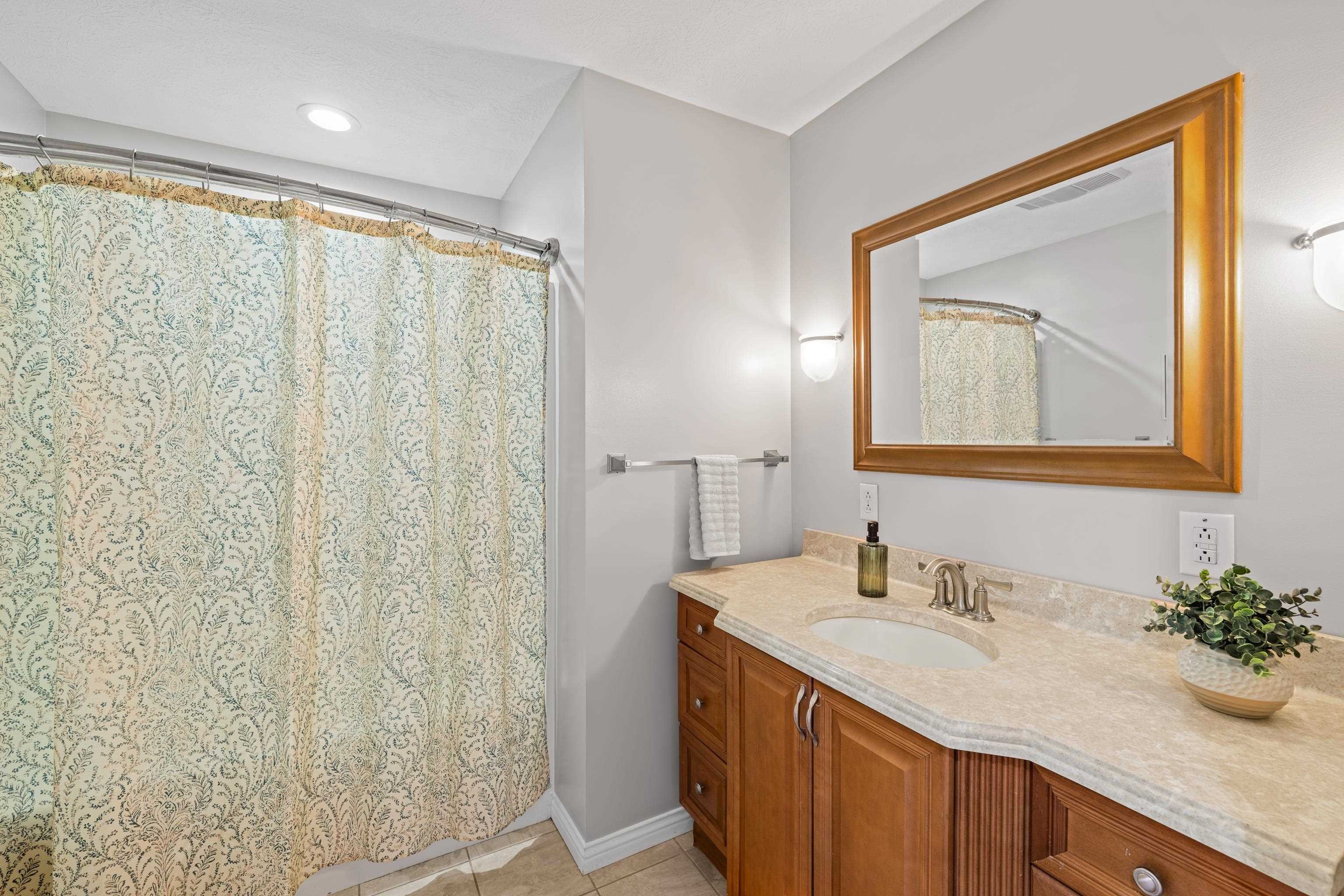 249 Cattle Scales Road Waynesboro, VA 22980 - Photo 31 of 50 a bathroom with a granite countertop sink a mirror and a shower