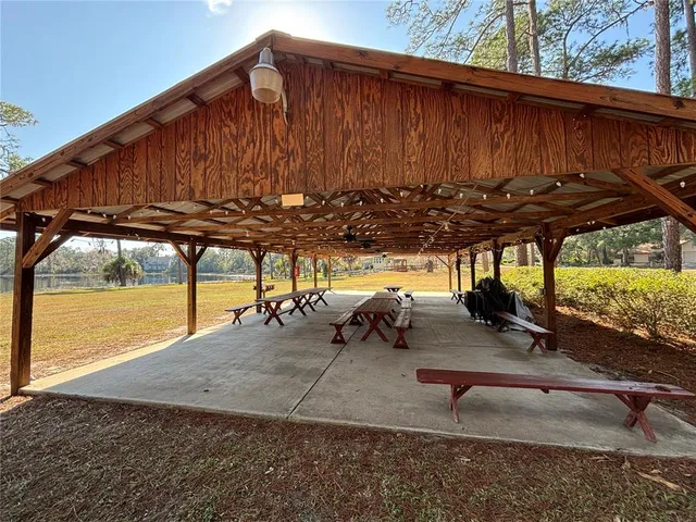 a view of a lake with palm trees