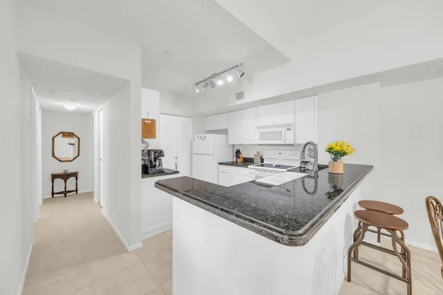 a kitchen with a sink a counter space and appliances