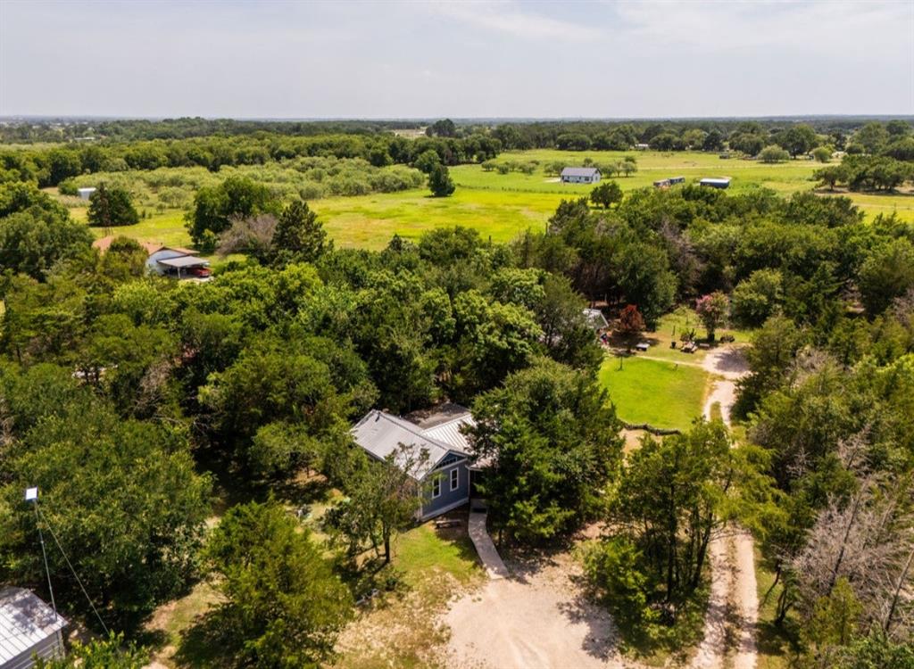 14275 Gholson Road Gholson, TX 76705 - Photo 20 of 22 Blue-sided residence with a light gray metal roof, surrounded by mature trees
