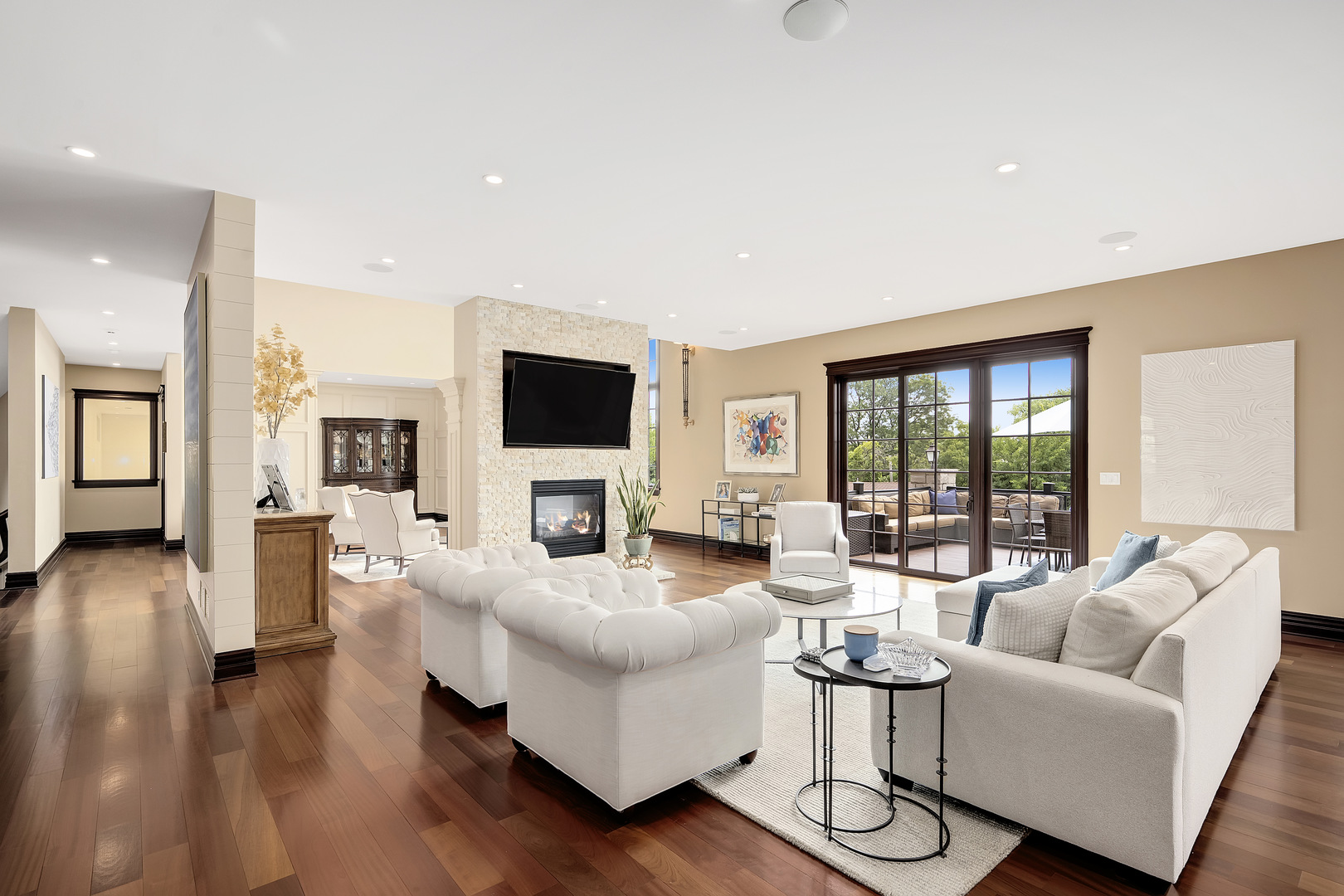 8511 Kearney Road Downers Grove, IL 60516 - Photo 21 of 71 a living room with fireplace furniture and a flat screen tv