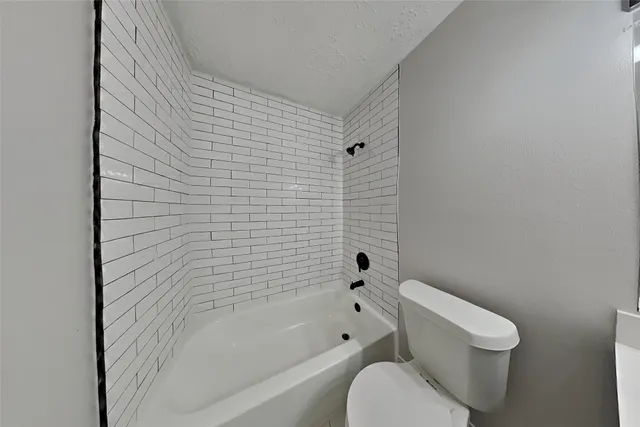 a bathroom with a toilet and a bathtub