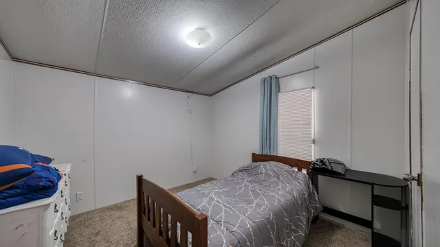 a bedroom with a bed and a dresser