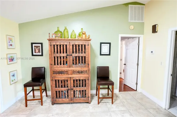 a view of a furniture in a room