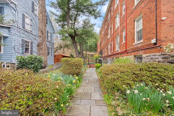 a view of a pathway with house on both side