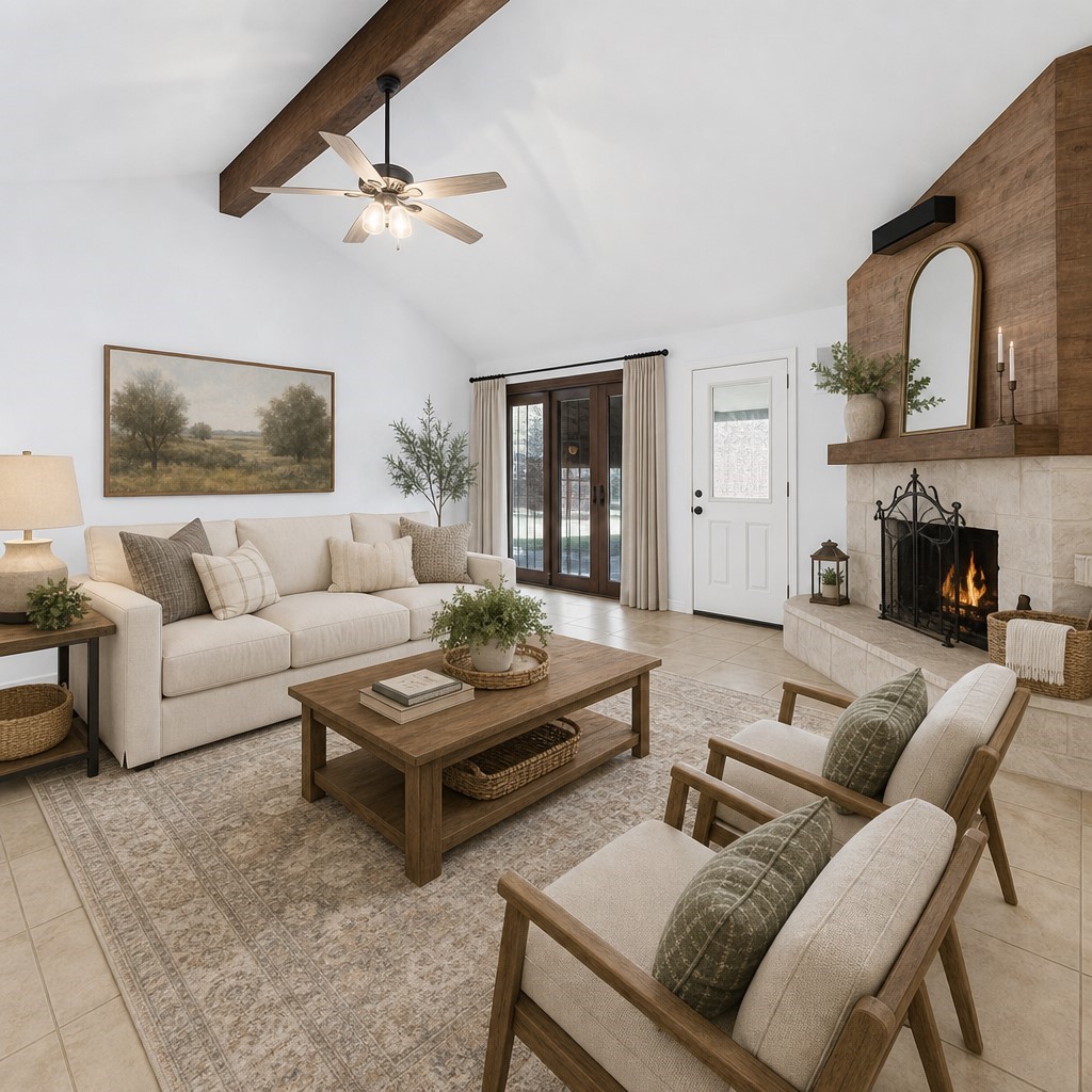 21514 Slippery Creek Lane Spring, TX 77388 - Photo 3 of 17 Beautifully staged to showcase warm country-modern style, this living room highlights the home’s natural light, open layout, and inviting atmosphere. Clean lines, soft textures, and thoughtful décor help buyers instantly envision comfortable everyday living and effortless entertaining.