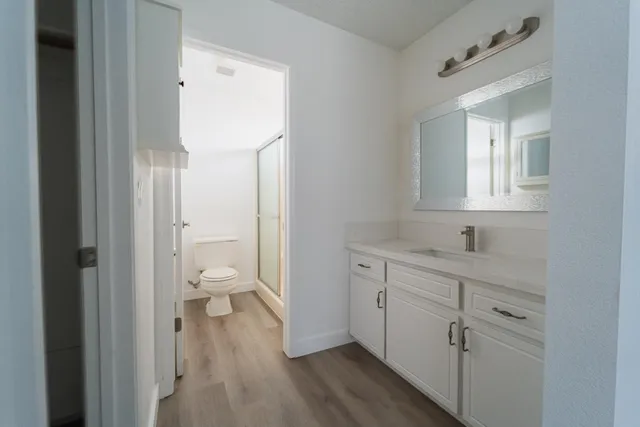 a bathroom with a sink a toilet and a mirror