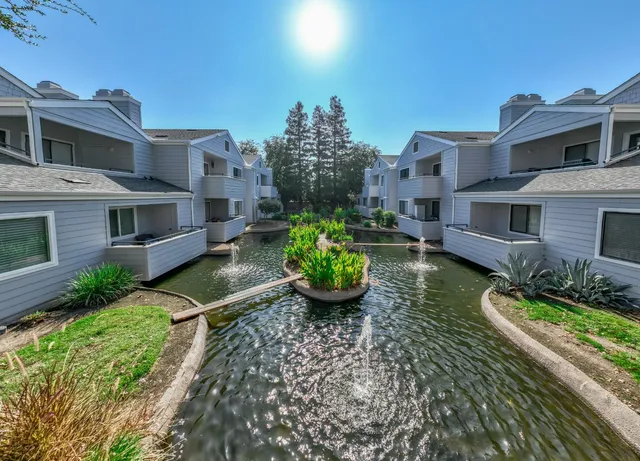 a view of a garden with furniture