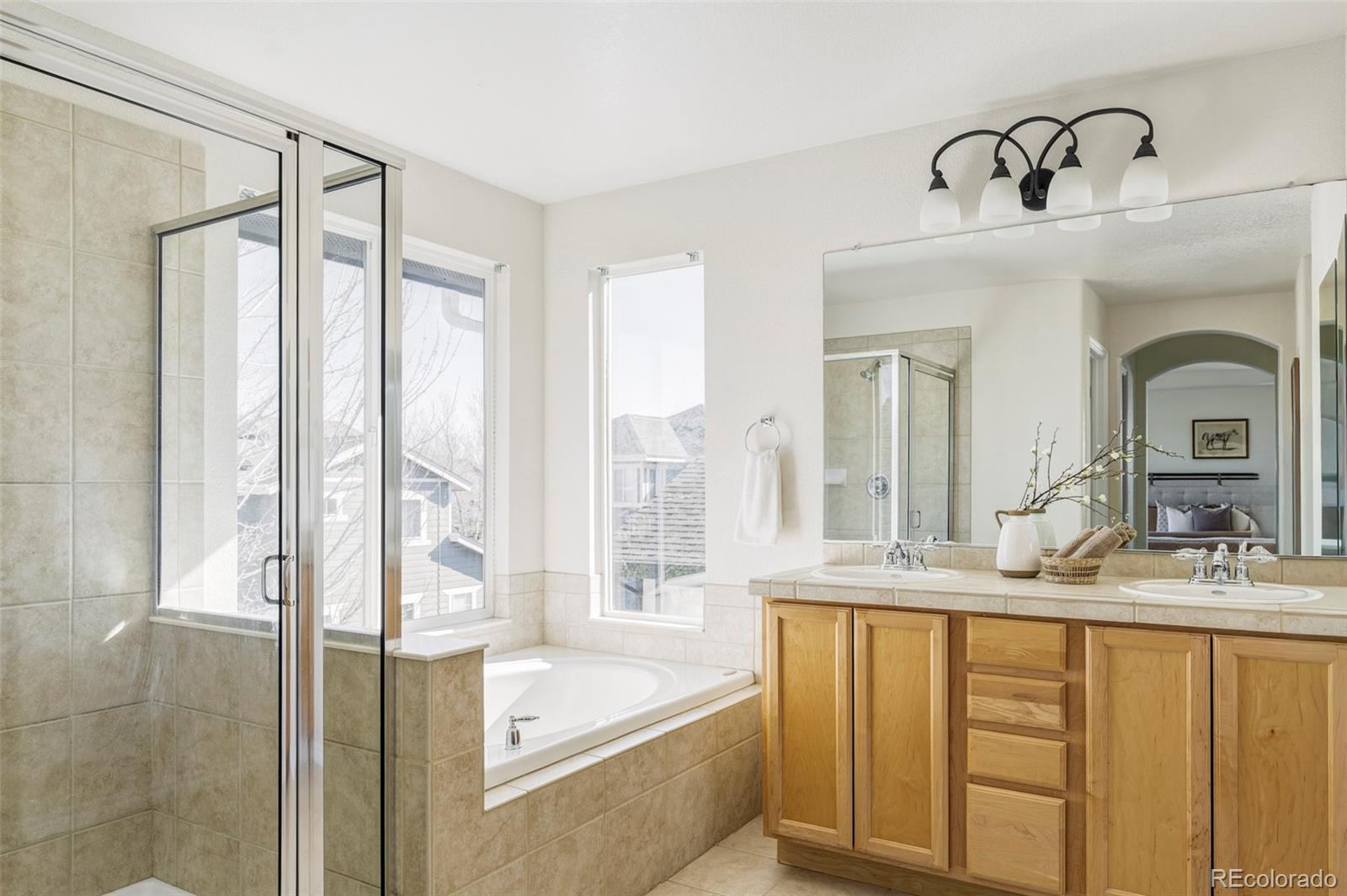 10715 Riverbrook Circle Highlands Ranch, CO 80126 - Photo 13 of 30 a bathroom with a granite countertop sink and a mirror