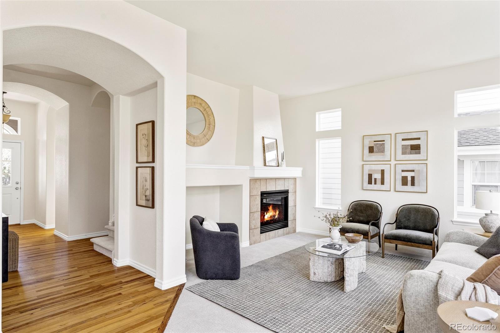 10715 Riverbrook Circle Highlands Ranch, CO 80126 - Photo 4 of 30 a living room with furniture and a fireplace