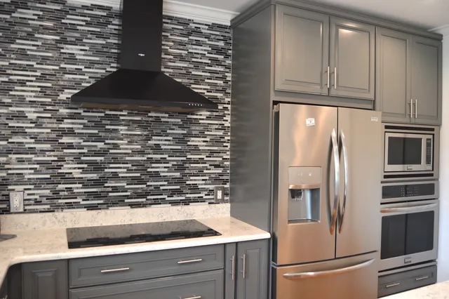 a close view of kitchen appliances