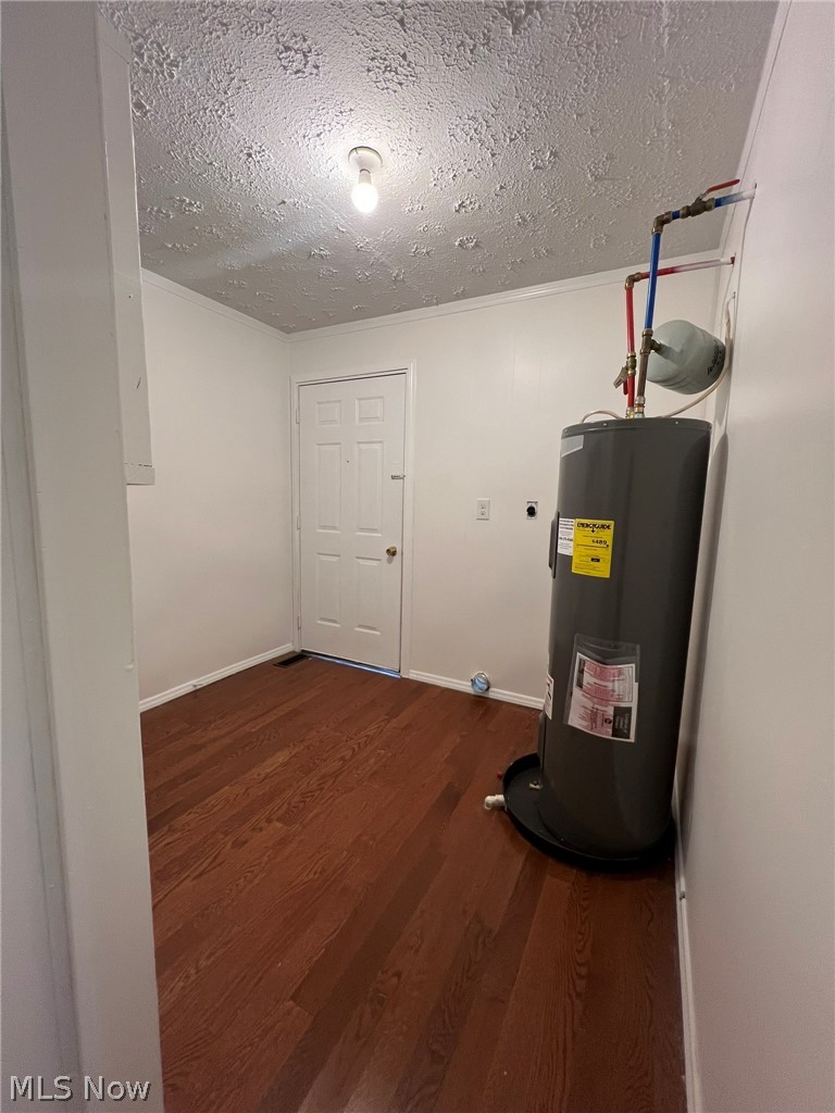 1105 Dutch Ridge Road Guysville, OH 45735 - Photo 17 of 33 Utility space featuring wood-finish flooring, a paneled door, and a water heater