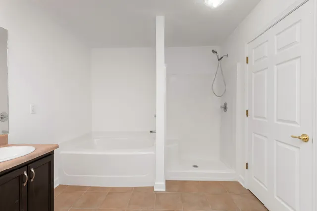 a bathroom with a bathtub