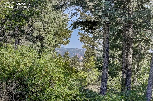 an aerial view of residential house with outdoor space and trees all around