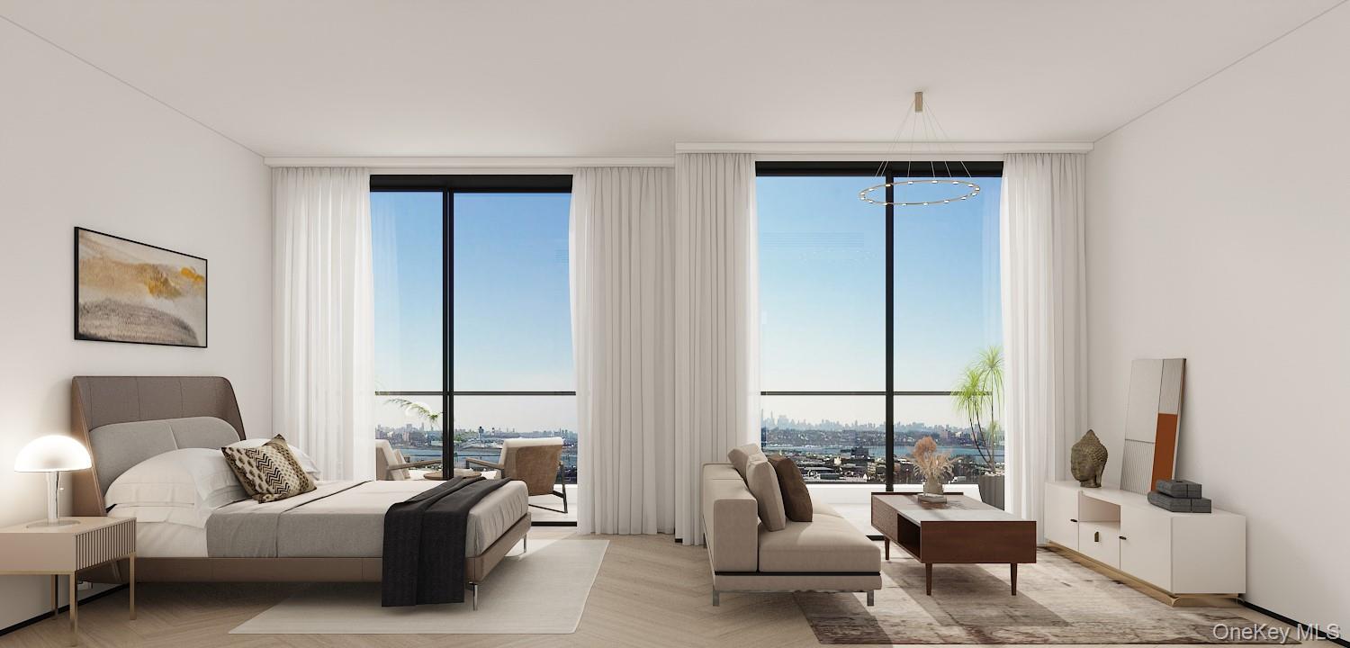 133-25 37th Avenue, Unit 3A Queens, NY 11354 - Photo 3 of 11 Bedroom with expansive windows and a chandelier