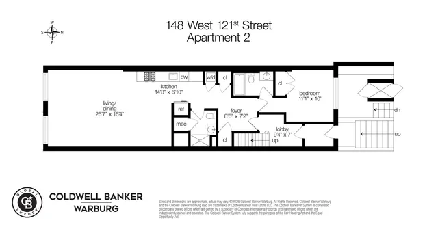a view of a brick building with many windows