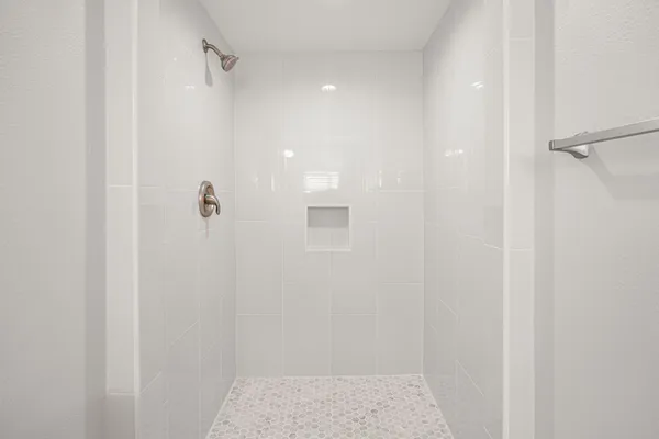 a bathroom with a bathtub