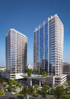 a front view of a building with glass windows