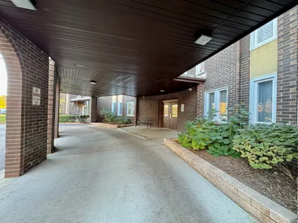 a view of a porch of a house