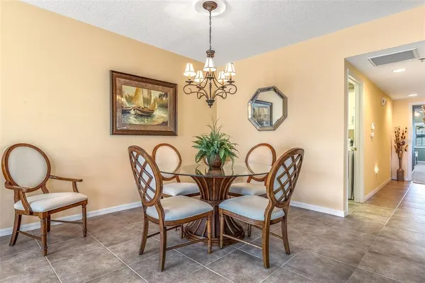 a table and chairs in a room