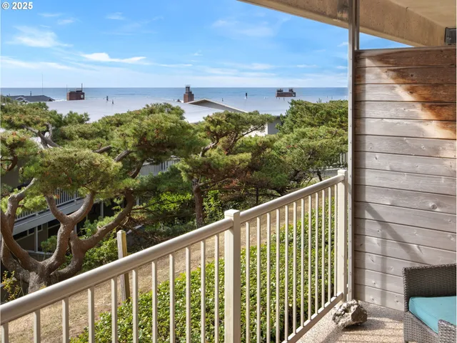 a view of a building from a balcony