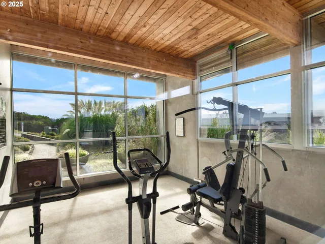 a living room with patio furniture