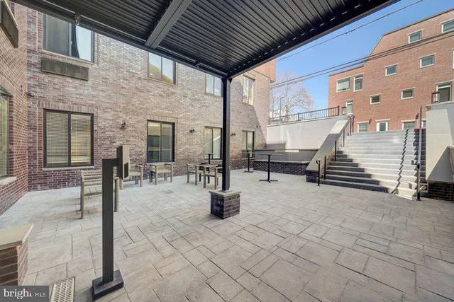 a view of the patio with seating space