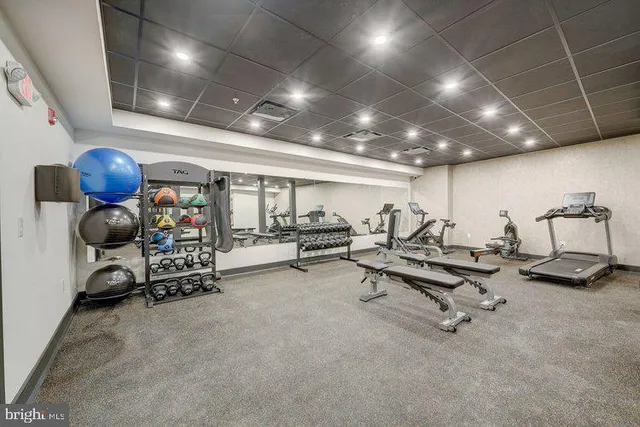 a view of a room with gym equipment