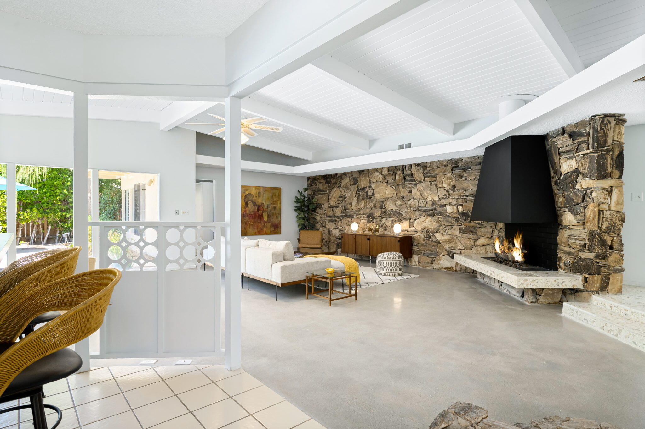 1333 East Deepwell Road Palm Springs, CA 92264 - Photo 27 of 44 a living room with fireplace furniture and a flat screen tv